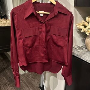 Women's Burgundy Button-Up Blouse